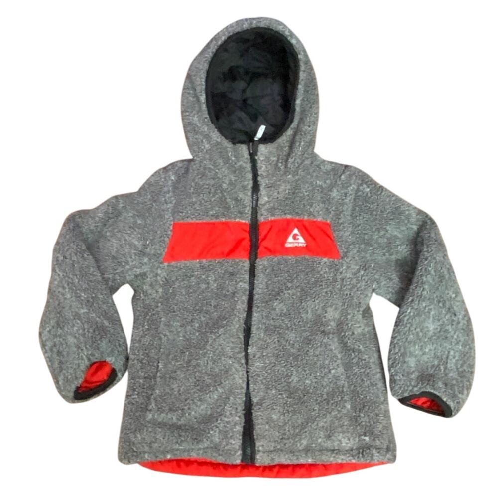 Gerry Reversible Camo Jacket Unisex Youth Boys 6 Gray Black Red Full Zip w Hood